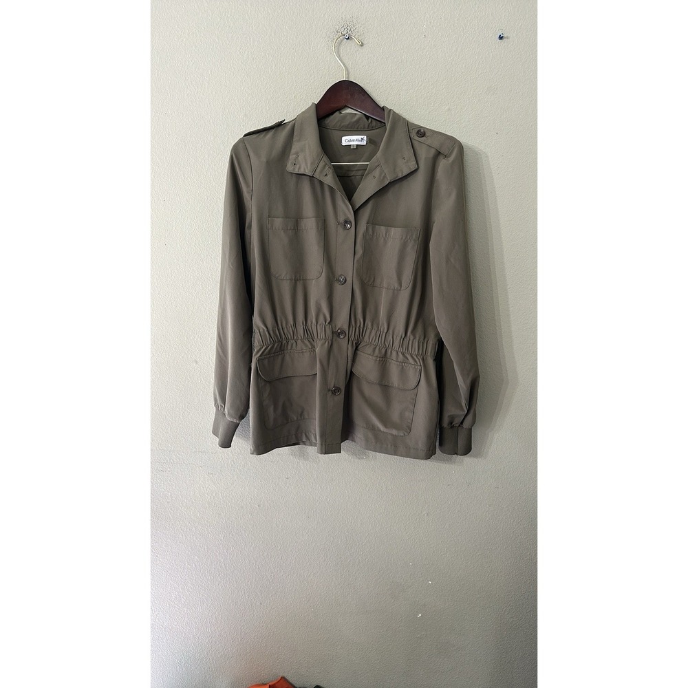 Calvin Klein Utility Jacket Shirt‎ Blouse Medium Green Elastic Waistband - Picture 2 of 8